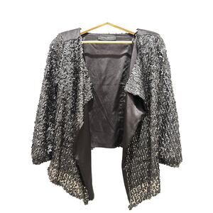 AKIRA Chicago Black Label Sequin Open Jacket Medium Black Gold Evening Party